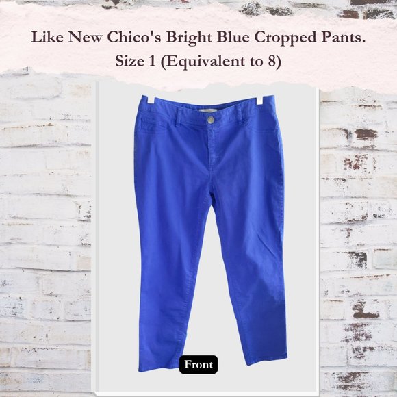 Final Price Drop EUC Chico's Bright Blue Cropped Pants. Size 1 (Equivalent to 8) - Picture 2 of 7